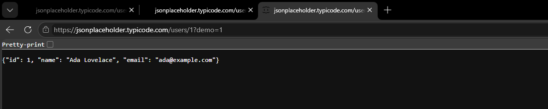The browser showing the replaced JSON with Ada Lovelace.