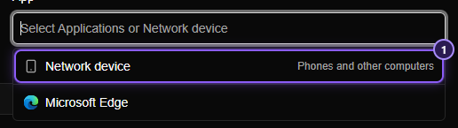 The App box open with Network device at the top of the list, described as Phones and other computers.